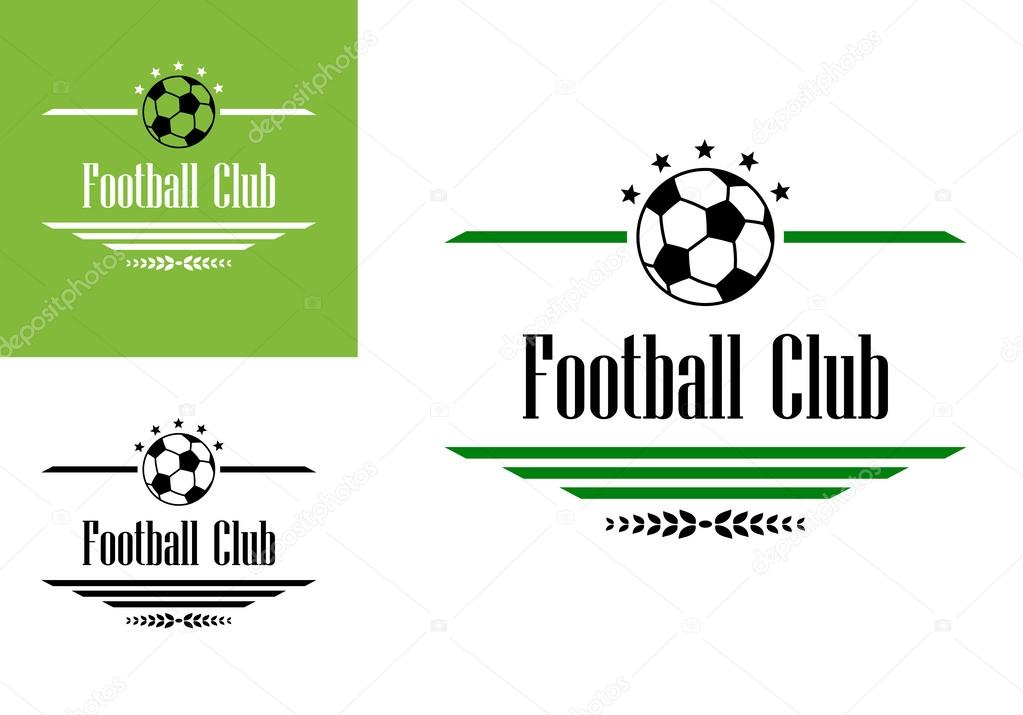 Football or soccer club symbol with ball, stars, text and dividers for sports design