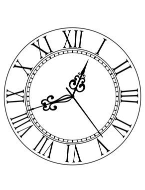 Old clock face with Roman numerals clipart