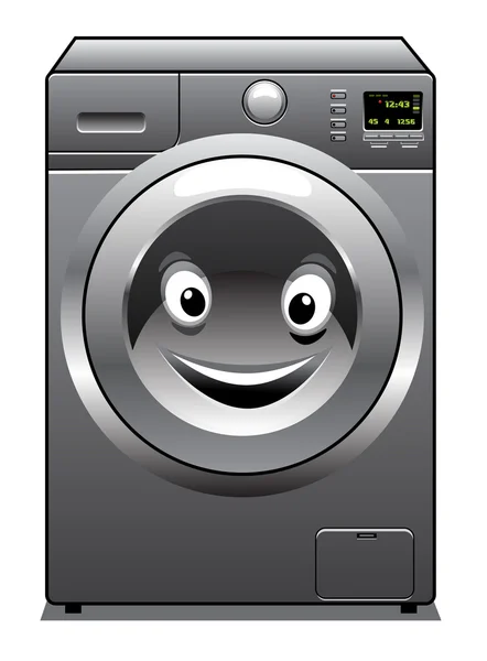 Aranyos ezüst mosógép boldog arccal — Stock Vector