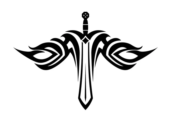 流れる翼を持つ剣タトゥー — ストックベクタ
