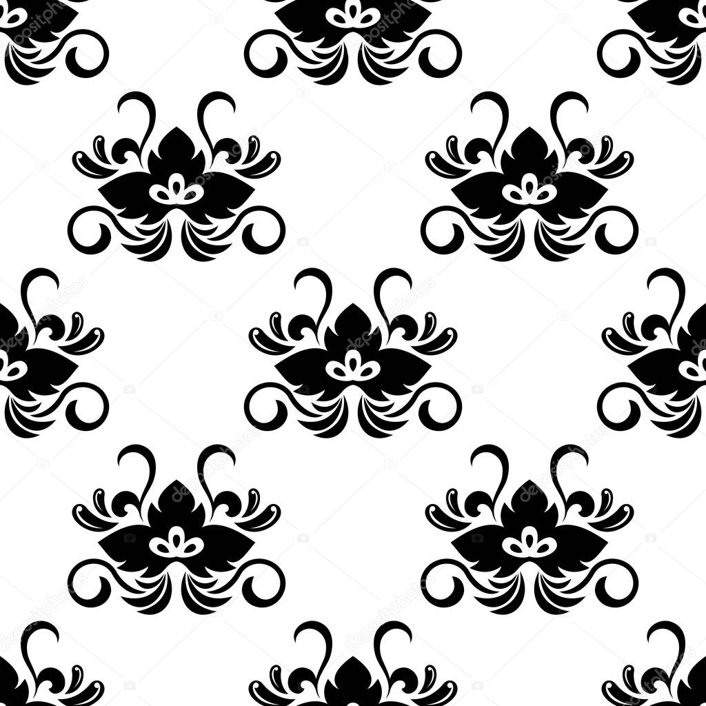 Black floral arabesque seamless pattern