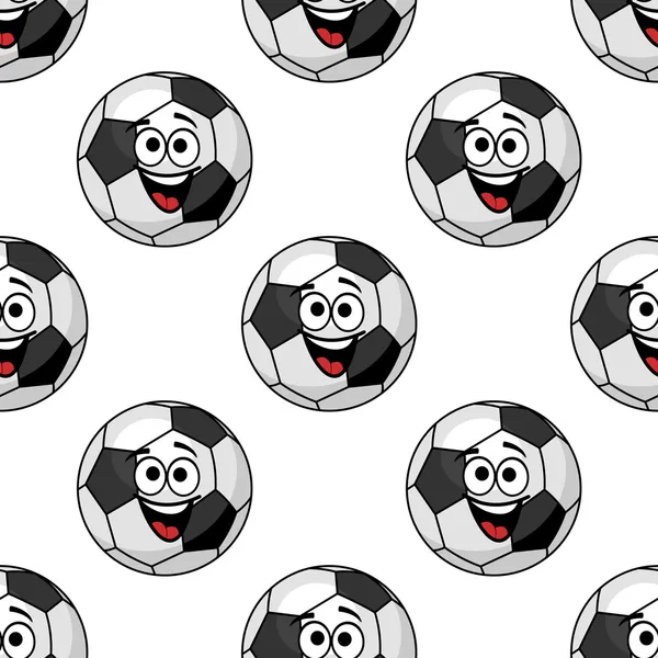 Laughing cartoon soccer ball seamless pattern — Stock Vector