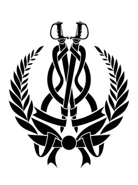 siyah renk ile süslü şeritler ve swor'deki foliate dairesel çelenk