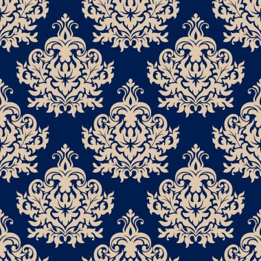 Mavi damask seamless modeli bej ile geliştiği