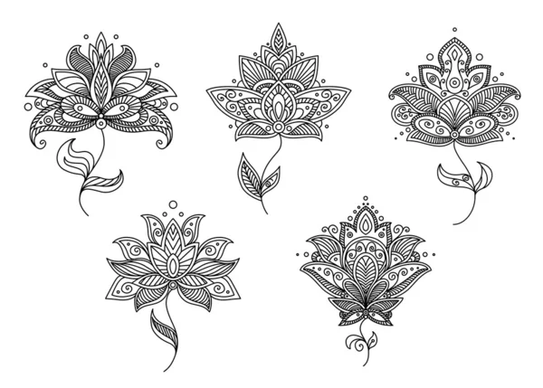 Motifs floraux noirs et blancs de style persan — Image vectorielle