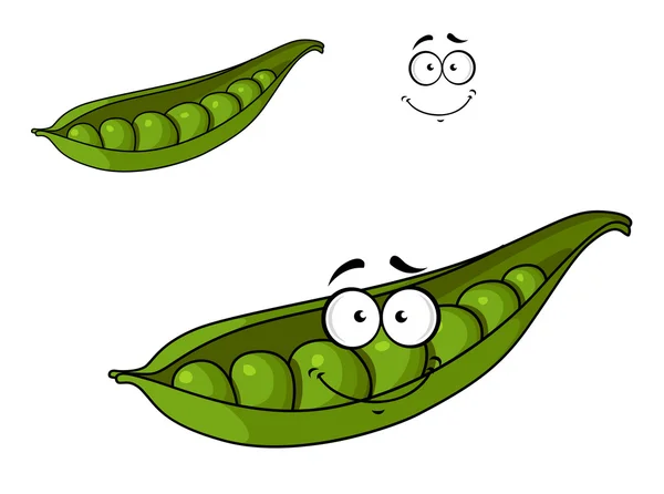 Fresh green cartoon peas in a pod — Stock Vector