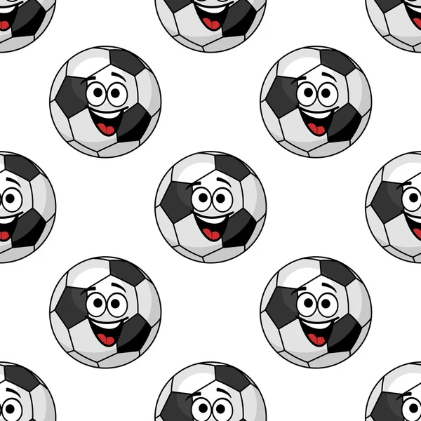 Laughing cartoon soccer ball seamless pattern — Stock Vector