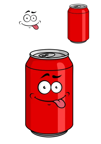 Lata de refresco rojo con un aspecto cómico tonto — Vector de stock