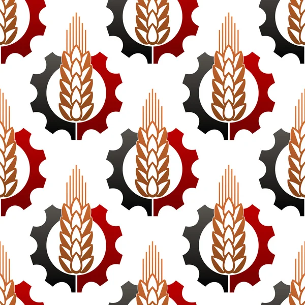 Wheat and a cog wheel seamless pattern — Stock Vector