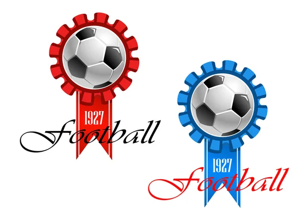 Blaue und rote Wappen des Fußballs — Stockvektor