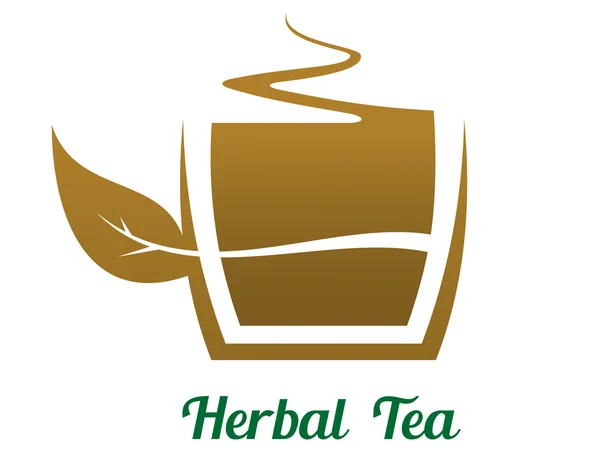 Dumanı tüten bardak bitkisel çay simgesini veya etiket — Stok Vektör
