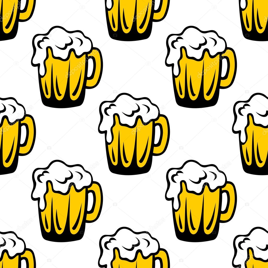Pint of frothy beer seamless background pattern