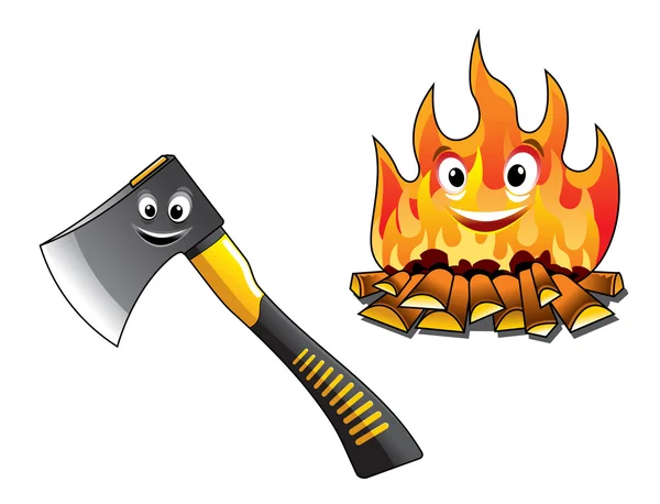 Kreslený sekera s hořící ohněm — Stockový vektor