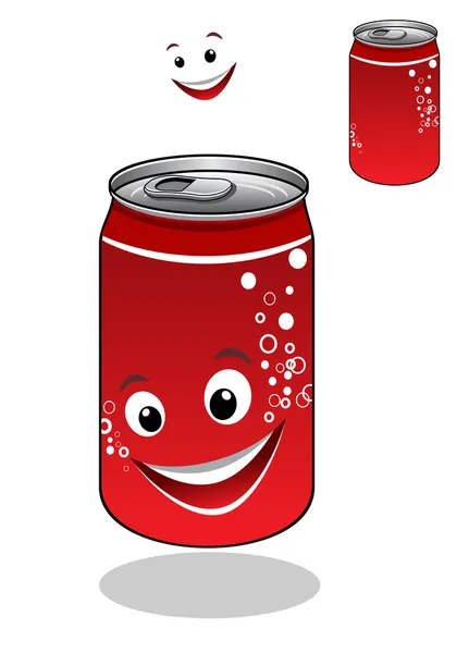 Red soda can with bubbles and a happy smile — Stock Vector