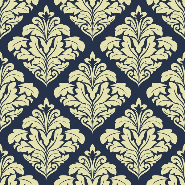 Beige and dark blue seamless damask pattern — Stock Vector