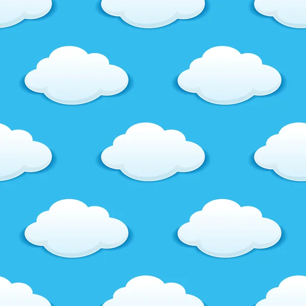 Λευκό χνουδάτος σύννεφα σε ένα μπλε ουρανό χωρίς ραφή πρότυπο — Διανυσματικό Αρχείο