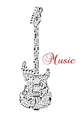 müzik notaları ile gitar siluet