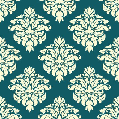 yeşil ve bej renkli Damask seamless modeli