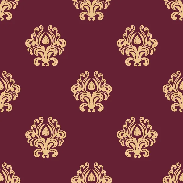 Beige floral seamless pattern on maroon background — Stock Vector