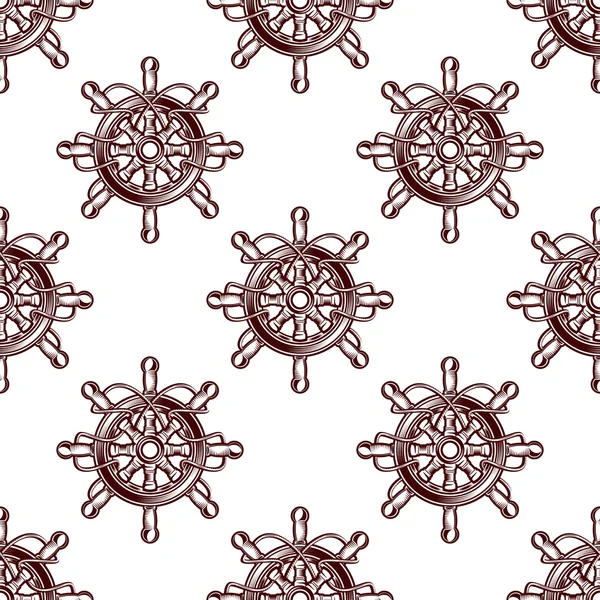 Seamless pattern of an old-fashioned ships wheel — Stock Vector