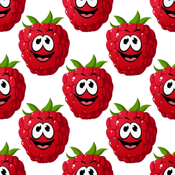 Happy ripe red raspberry seamless pattern — Stock Vector