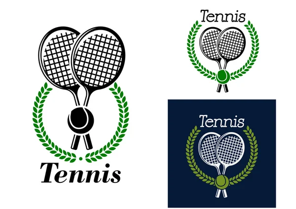 Tennis-Emblem mit Lorbeerkranz — Stockvektor