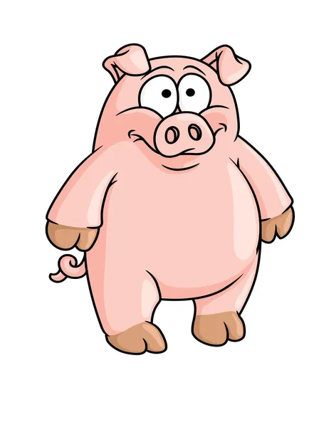 Gros heureux rose dessin animé cochon — Image vectorielle