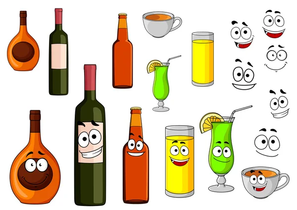 Beverage icons in cartoon style — Stock Vector