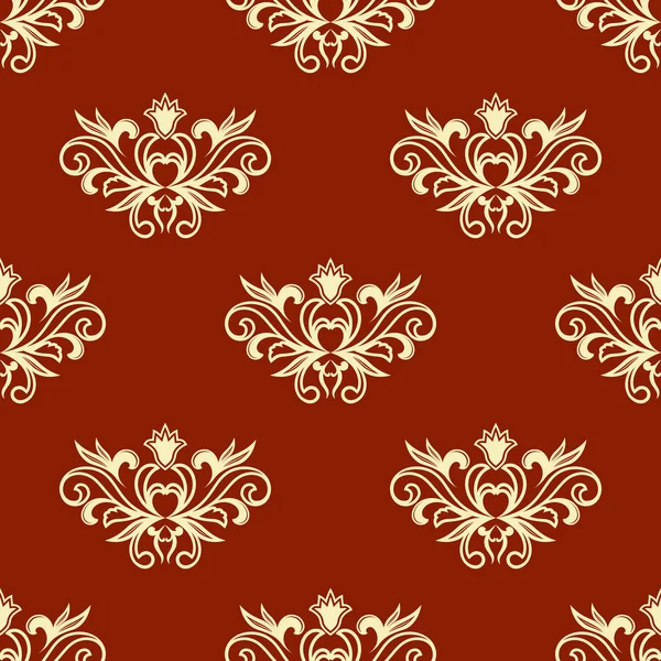 Yellow floral seamless pattern with red background — Stock Vector