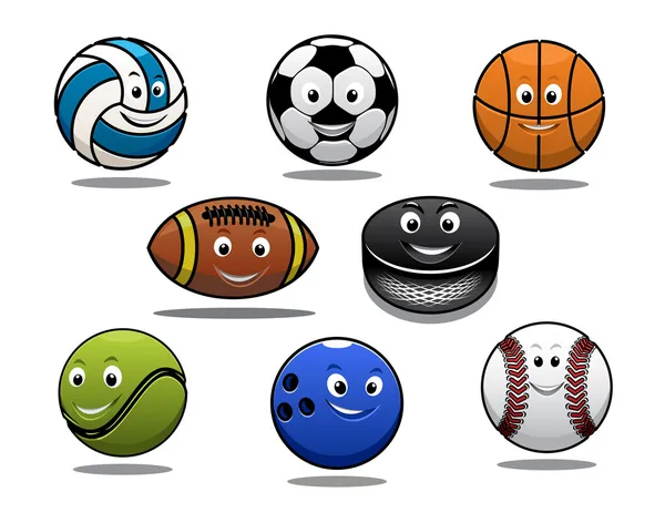 Conjunto de equipo de bolas deportivas de dibujos animados — Archivo Imágenes Vectoriales