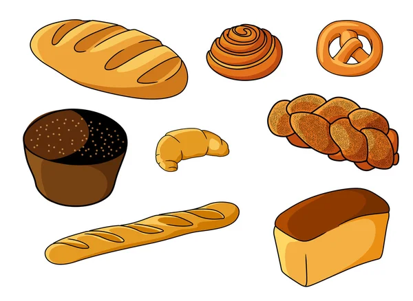 Surtido fresco juego de panadería de dibujos animados — Vector de stock