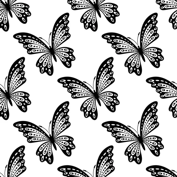 Patrón sin costura blanco y negro de mariposas — Vector de stock