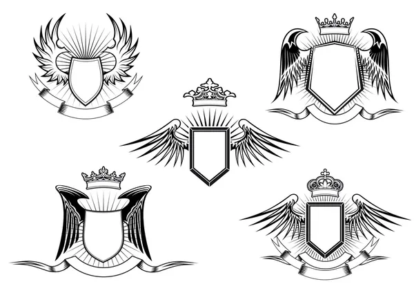 Set of heraldic winged shields — Stock Vector