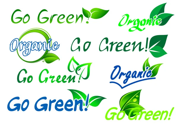 Ir rótulos orgânicos verdes —  Vetores de Stock