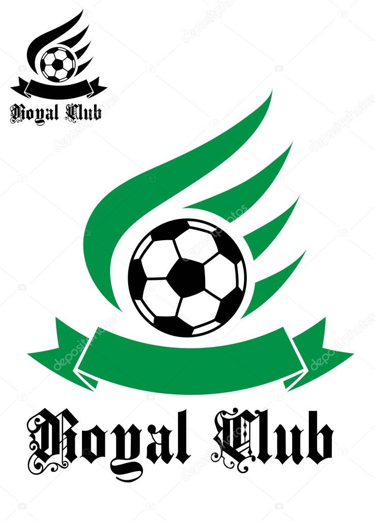 Black colored football or soccer ball with green wave and text 
