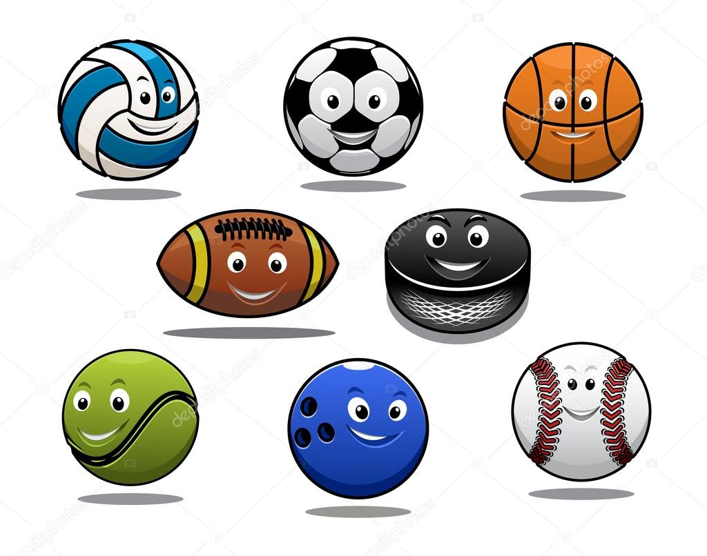 Set of cartoon sports balls equipment 