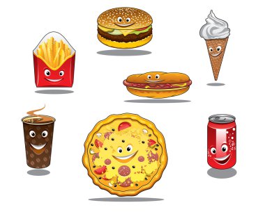 Fast food ve paket servisi olan restoran gıda simgeler