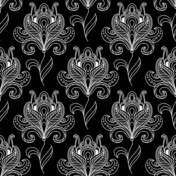 흑백 페이 즐 리 완벽 한 플로랄 패턴 — 스톡 벡터