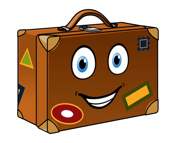 Feliz mala de desenho animado bem viajado — Vetor de Stock