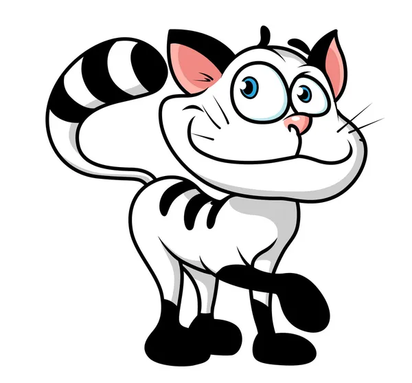 かわいい黒と白のストライプの漫画猫 — ストックベクタ