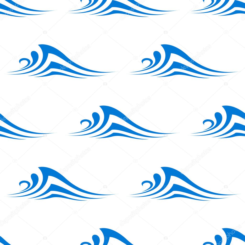 Stylized curling ocean waves seamless pattern
