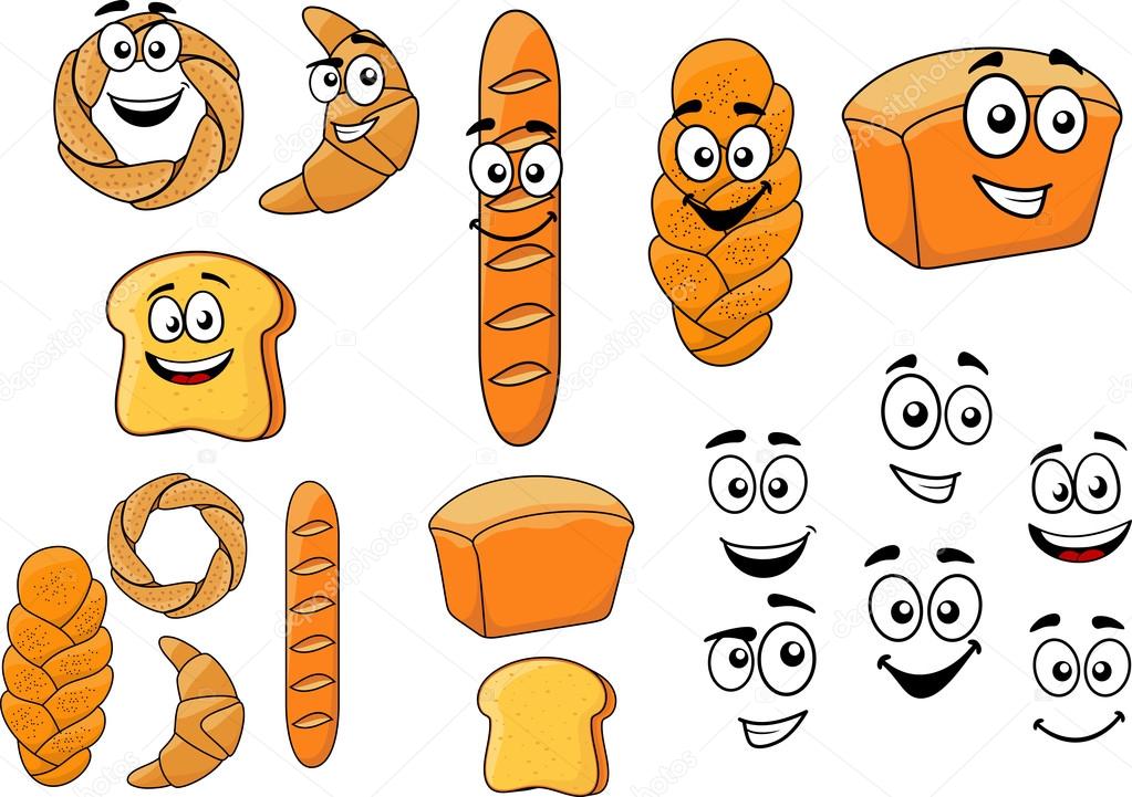 Cartoon breads with happy smiling faces