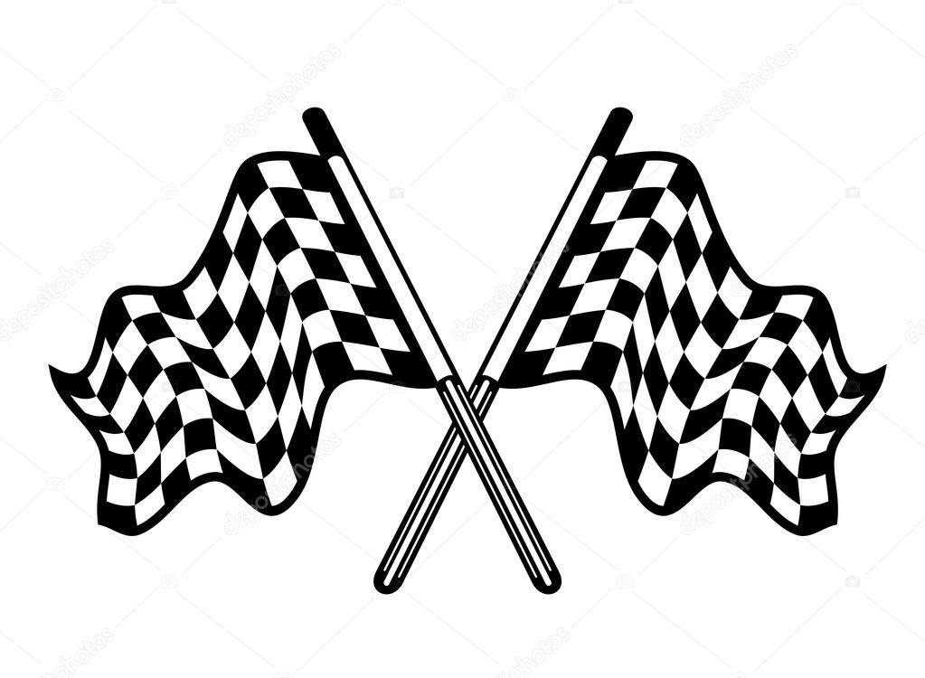 Crossed pair of waving checkered flags
