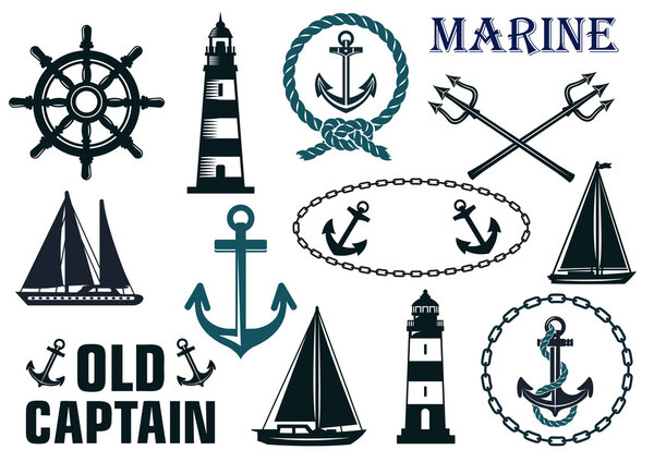 Marine heraldic elements set