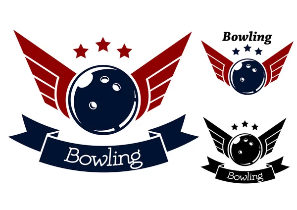 Bowling Symbole mit Flügeln — Stockvektor