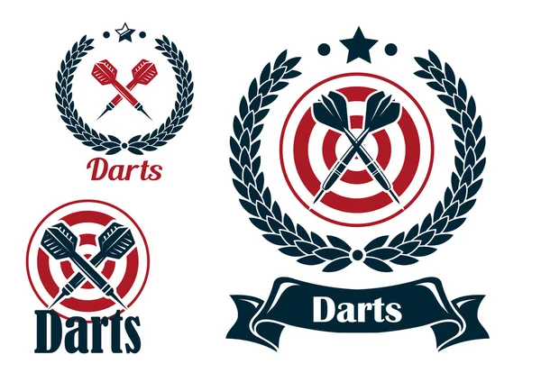 Drie verschillende Darten emblemen of badges — Stockvector