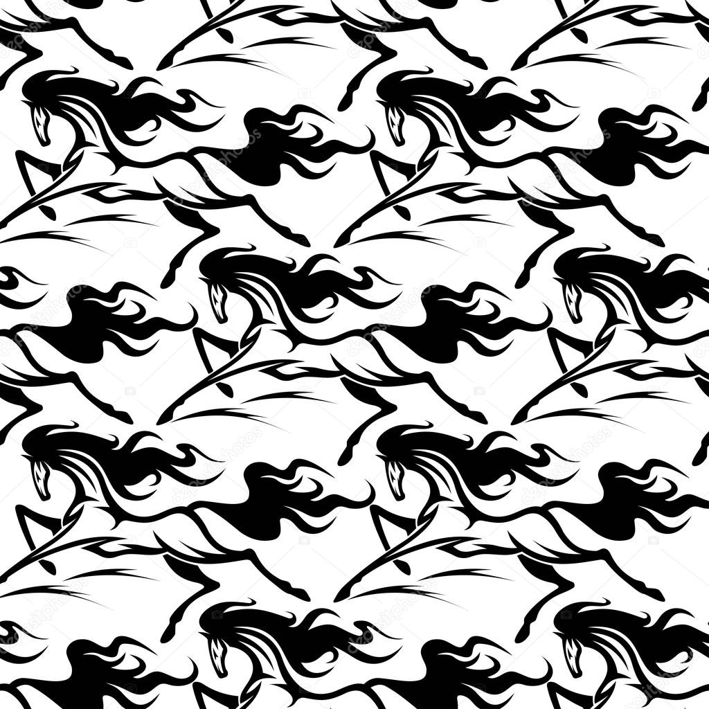 Seamless pattern of horse stallions