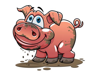 sevimli küçük çamurlu karikatür domuz
