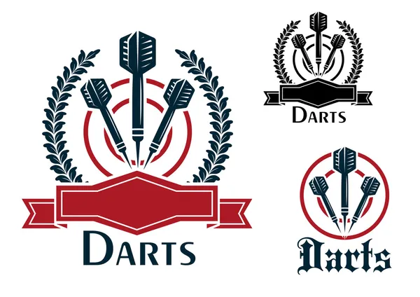 Дартс спортивные эмблемы или значки — стоковый вектор