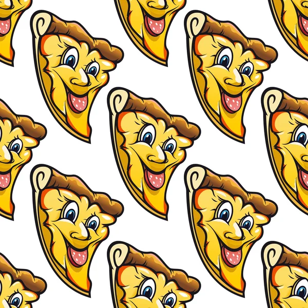Patrón inconsútil de rebanada de pizza de dibujos animados salami cursi — Vector de stock